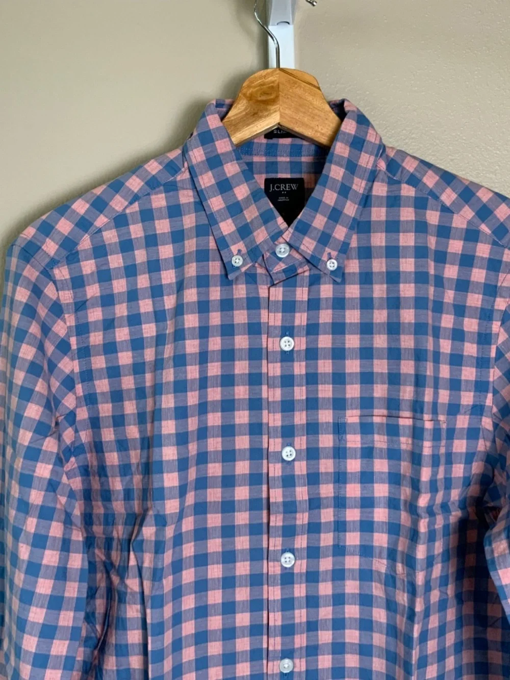 J. Crew Slim Heathered Cotton Gingham Button Down Oxford Shirt
